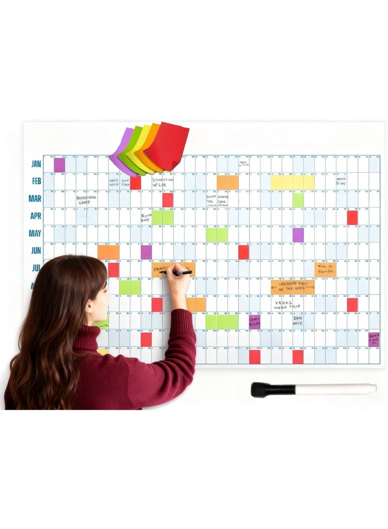تقويم بيج إيه، تقويم حائط مقاس 43.82 × 33.07 بوصة، مخطط سنوي كبير جدًا مع ملاحظات لاصقة، منظم لمدة 12 شهرًا للأحداث والمواعيد النهائية والأهداف - Image 1