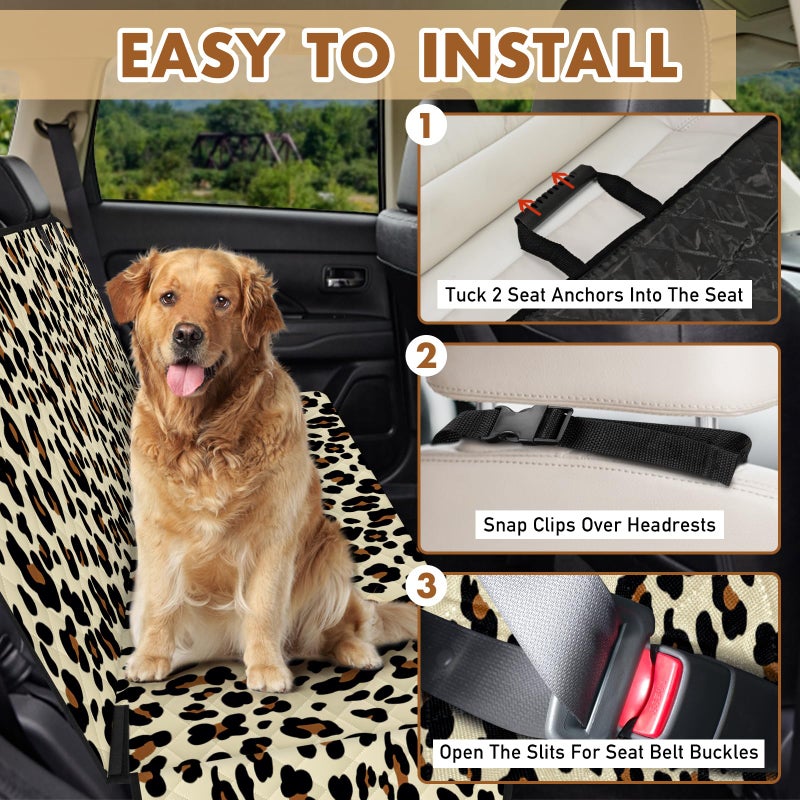 NECKORY Backseat Cover for Dogs, Waterproof and Non-Slip Pet Bench Seat Covers, Car Seat Protector for Back Seat, Universal Size Rear Car Seat Cover Fits Cars, Trucks and SUVs, L-Leopard&Black - Image 3