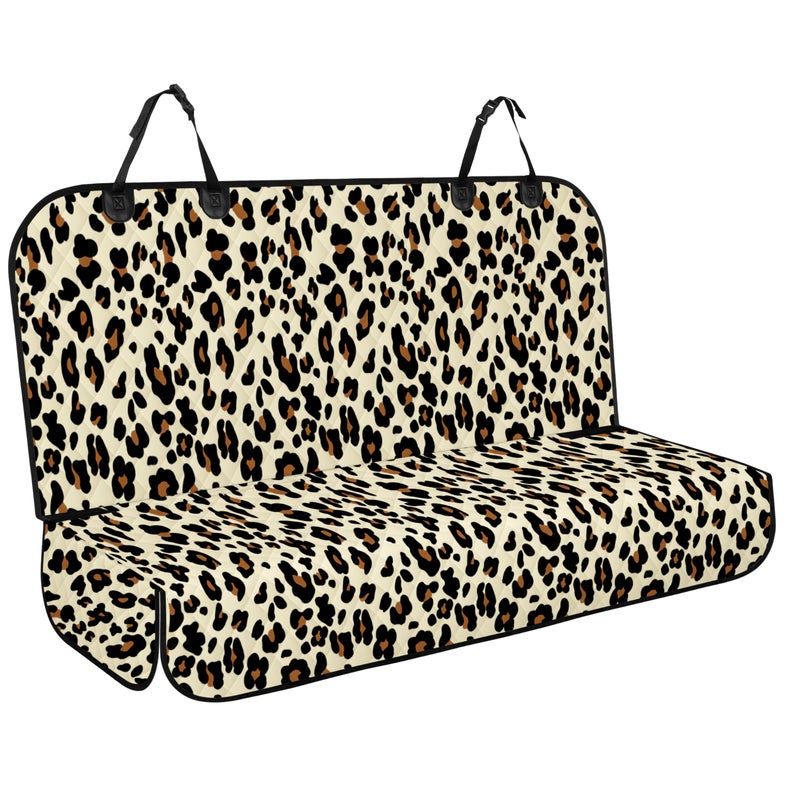 NECKORY Backseat Cover for Dogs, Waterproof and Non-Slip Pet Bench Seat Covers, Car Seat Protector for Back Seat, Universal Size Rear Car Seat Cover Fits Cars, Trucks and SUVs, L-Leopard&Black - Image 1