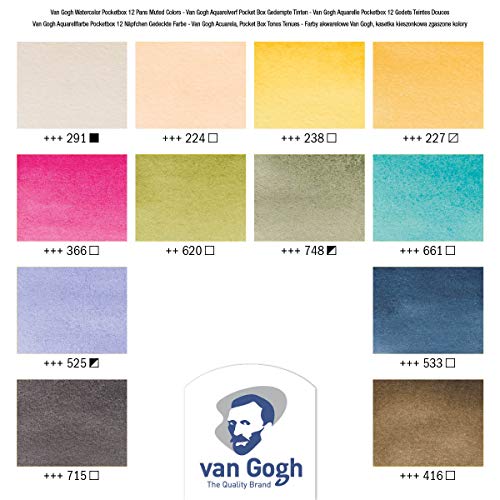Van Gogh Watercolor Paint Set, Plastic Pocketbox, 12-Half Pan Muted Colors Selection - Image 3