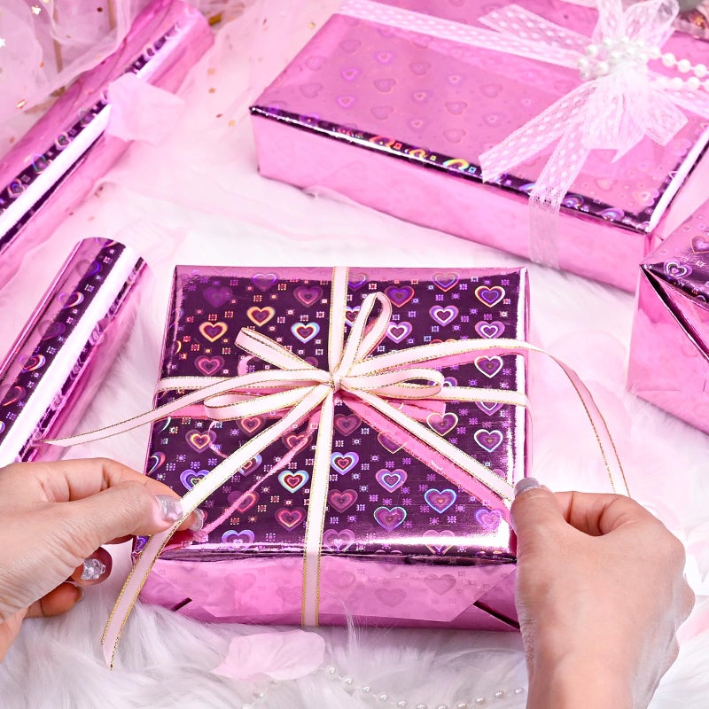 MAYPLUSS Pink Wrapping Paper, Valentines Day Wrapping Paper, Girly Iridescent Hearts Love Wrapping Paper for Lovers Anniversary, Bridal Shower, Birthday, Romantic Occasions (17 Inch X 33 Feet) - Image 5