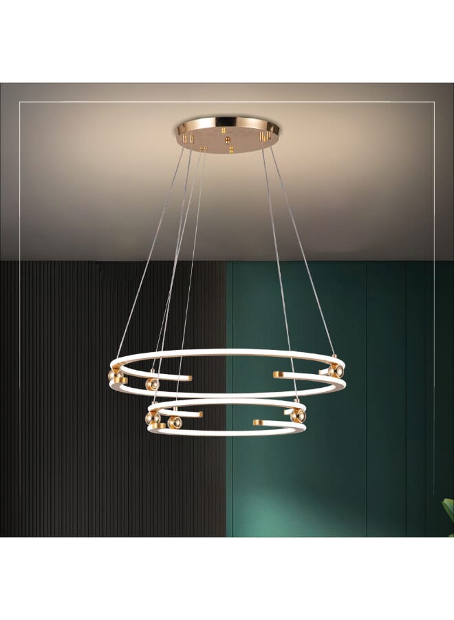 Best Power Modern LED Chandelier Light 6576 – 3 Lighting Levels, Two Rings (40cm & 60cm), 80cm Adjustable Length, 297W – Elegant Pendant Ceiling Light for Living Room, Dining Room & Bedroom - Image 1