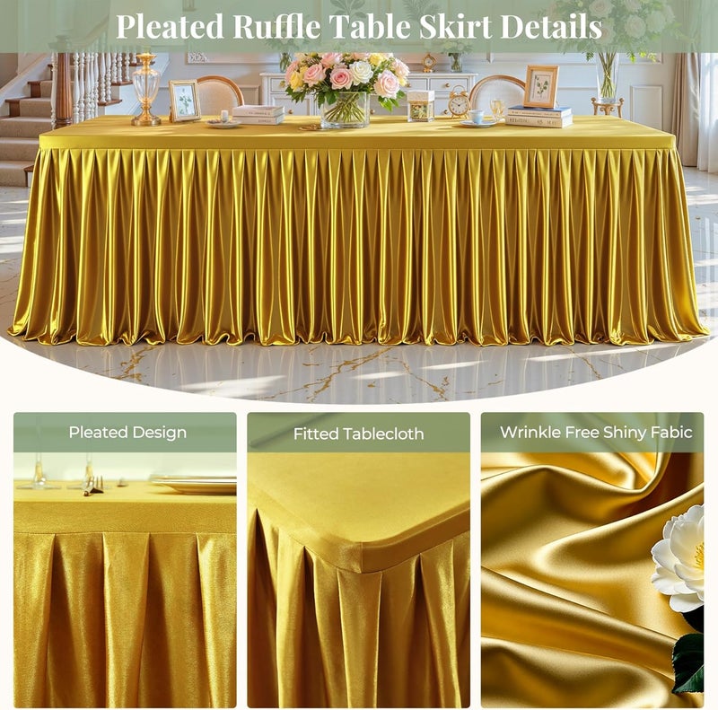 PARTISKY Gold Satin Tablecloths Rectangle 6FT, Glitter Spandex Fitted Stretch Table Covers Wrinkle-Free Floor Length Shimmer Table Skirt for Weddings Parties Baby Shower Banquets Vendor Events - Image 2