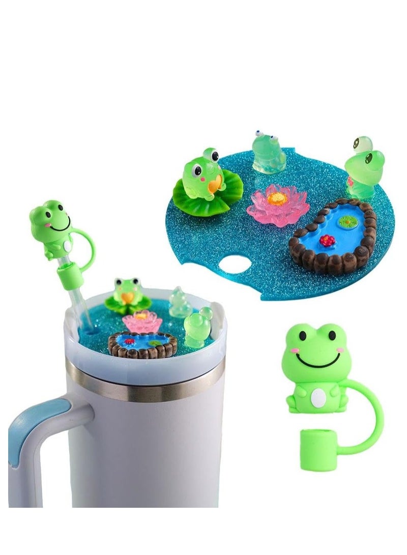 KASTWAVE For Stanley Cup Accessories Set Cute Frog Cup Lid Compatible with Stanley Accessories Charms Charms for Stanley Cups H20 30oz 40oz with Silicone Straw Cover Cap for Tumblers - Image 1