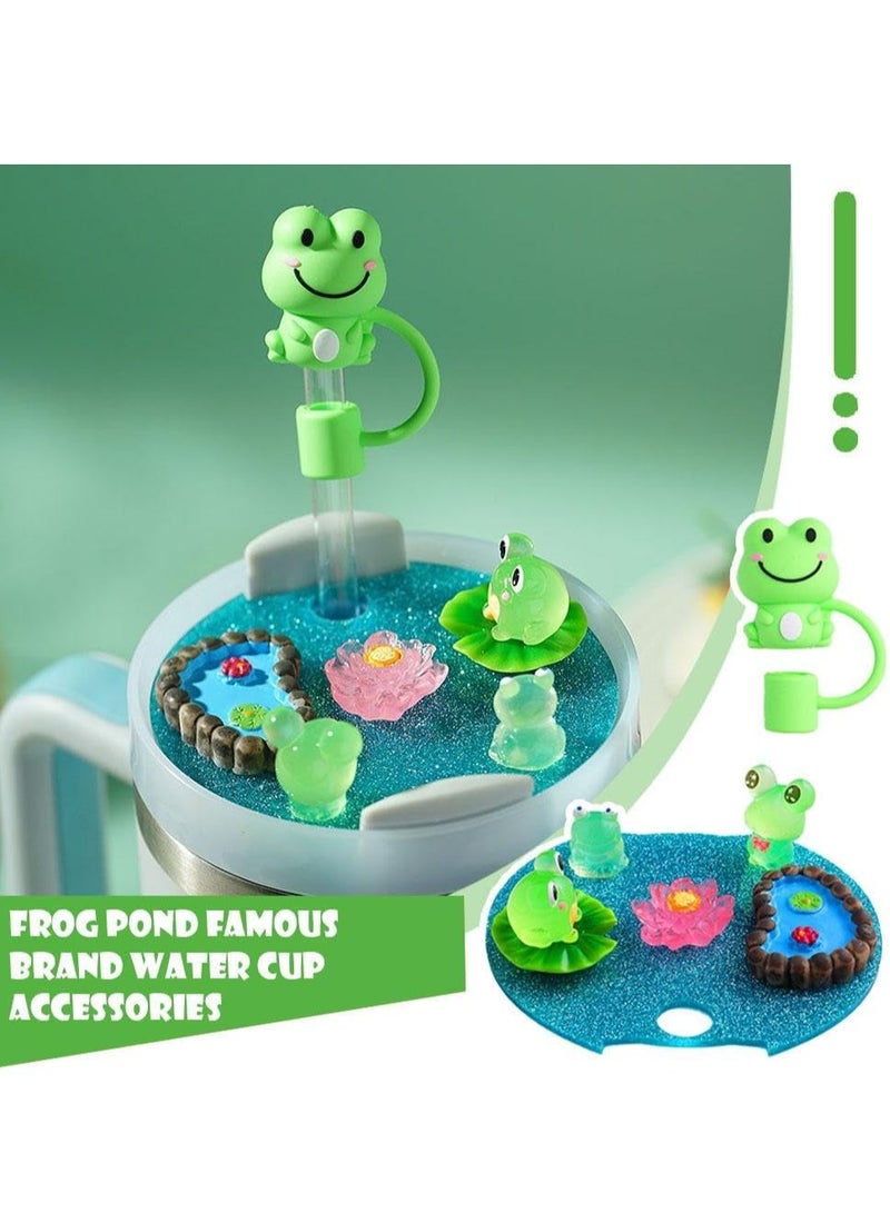 KASTWAVE For Stanley Cup Accessories Set Cute Frog Cup Lid Compatible with Stanley Accessories Charms Charms for Stanley Cups H20 30oz 40oz with Silicone Straw Cover Cap for Tumblers - Image 2