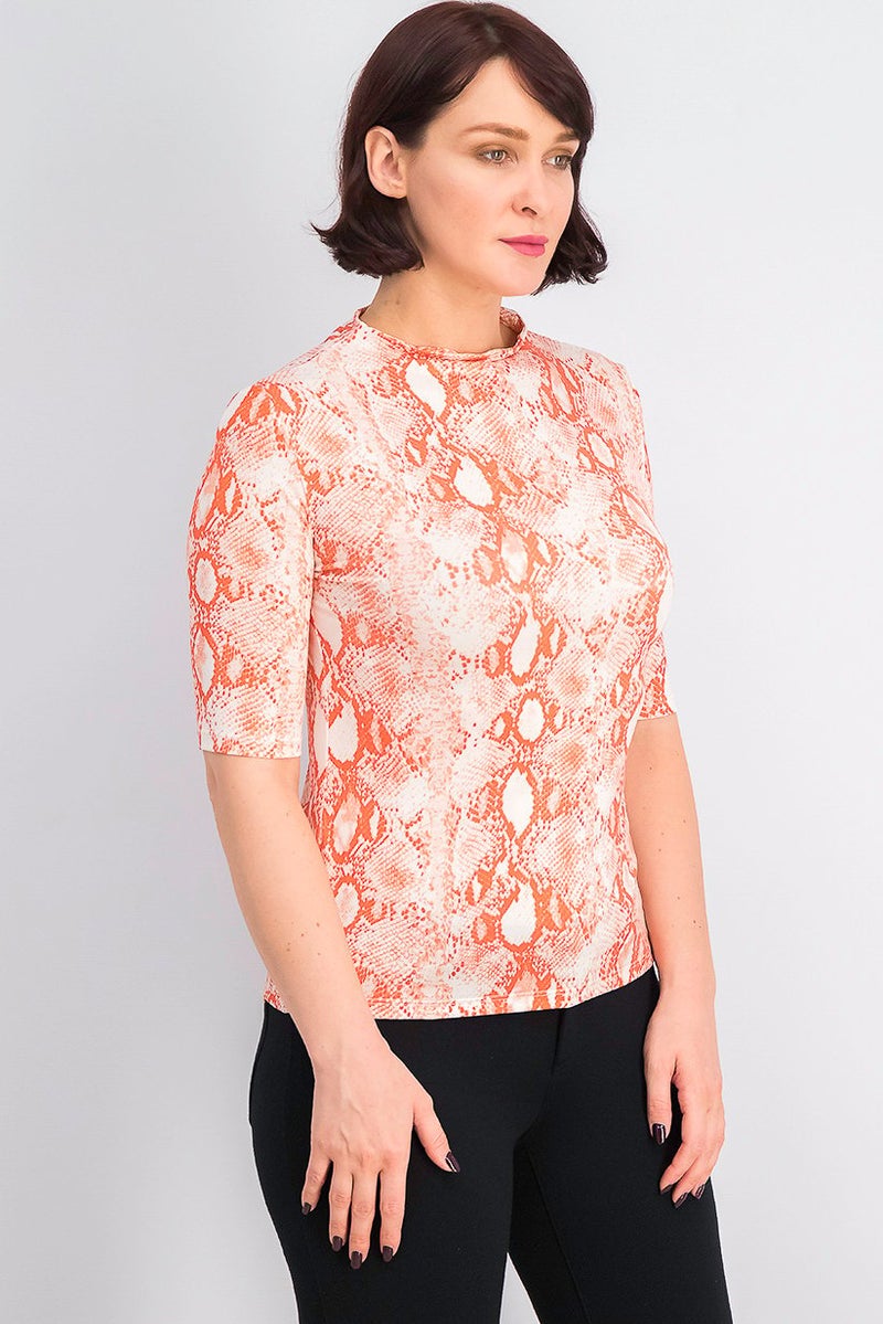 MANGO Women Snake Print T-shirt, Orange and Beige - Image 3
