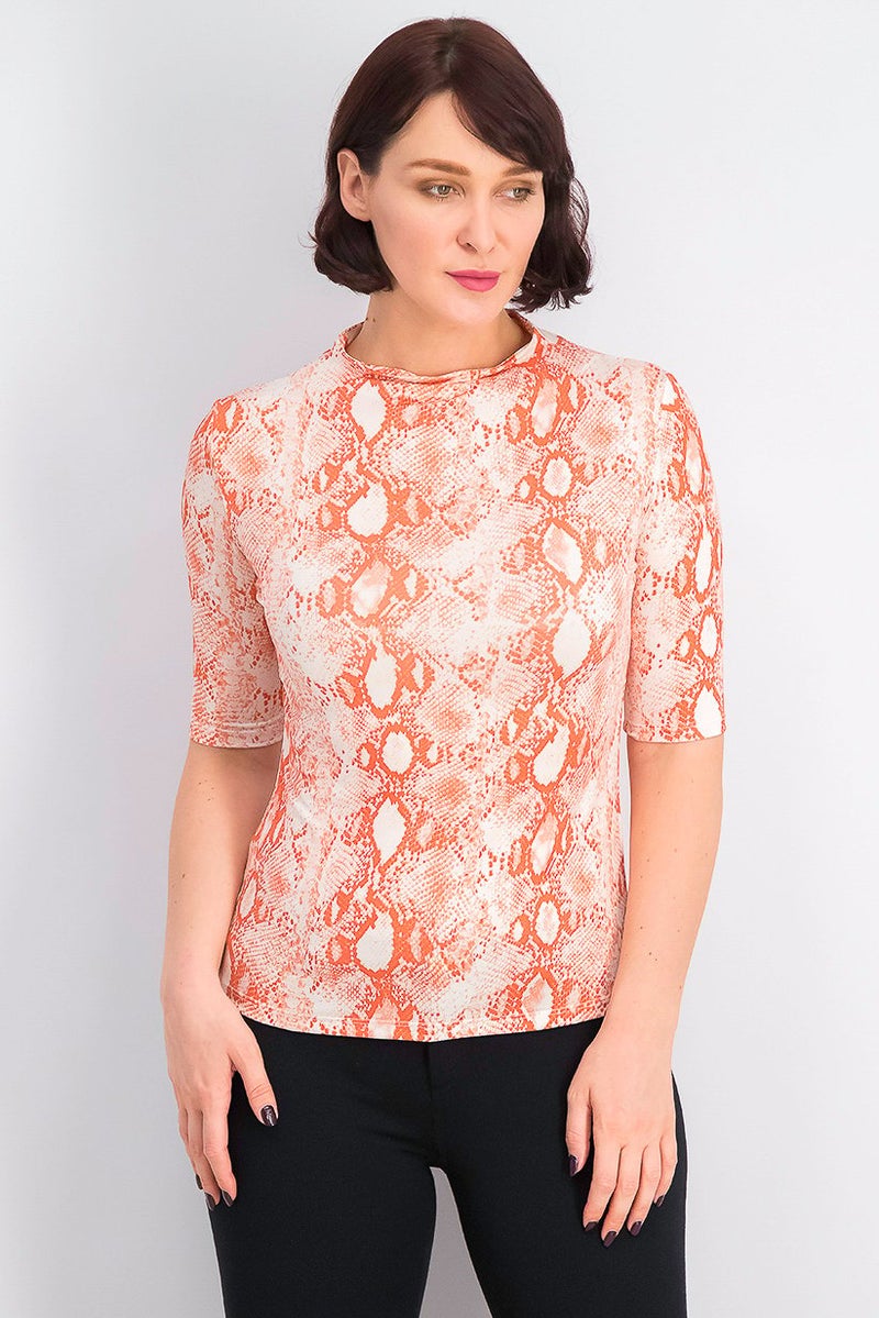 MANGO Women Snake Print T-shirt, Orange and Beige - Image 1
