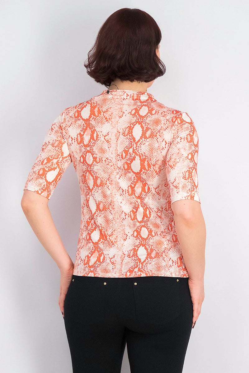 MANGO Women Snake Print T-shirt, Orange and Beige - Image 2