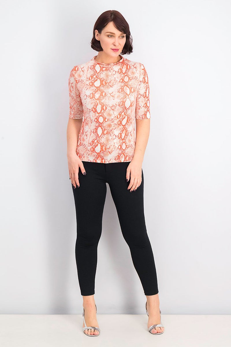 MANGO Women Snake Print T-shirt, Orange and Beige - Image 4