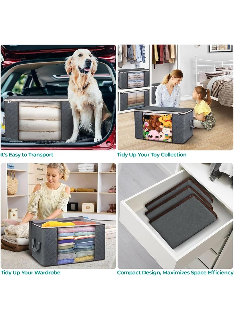 ShopWizz 90L Large Storage Bags for Clothes, 3 Pack Foldable Clothes Storage Bins for Closet Organizer, Blanket and Comforter Storage Containers with Handles, Storage box - Image 2