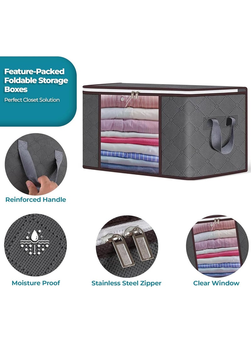 ShopWizz 90L Large Storage Bags for Clothes, 3 Pack Foldable Clothes Storage Bins for Closet Organizer, Blanket and Comforter Storage Containers with Handles, Storage box - Image 3