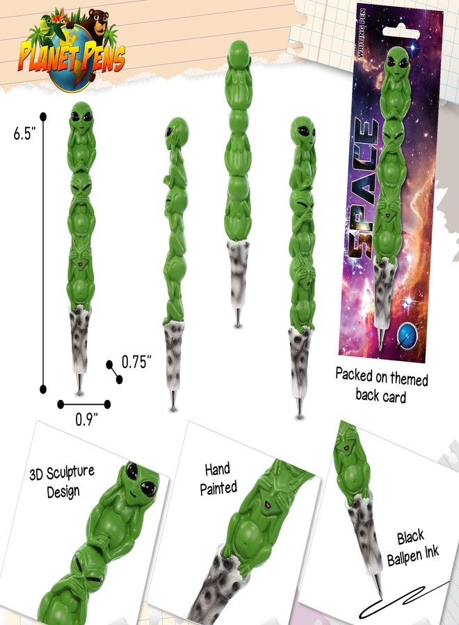 Planet Pens قلم بلانيت بينز المبتكر بتصميم ثلاثة كائنات فضائية حكيمة - أقلام مرحة رائعة للأطفال والمراهقين والبالغين، قلم حبر جاف مميز للكتابة المدرسية، أدوات مكتبية فريدة، هدية قلم فضائيين لطيفة للرجال والنساء - 6 بوصات - Image 3