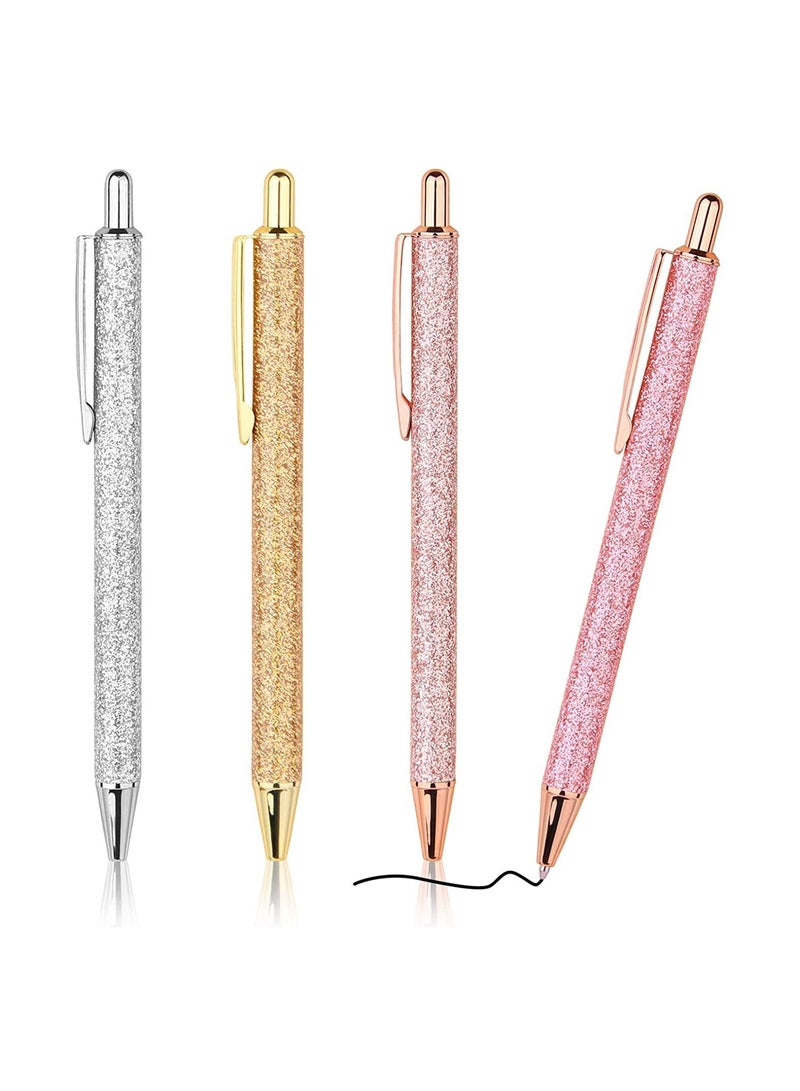 4-Pack Retractable Ballpoint Pens with Black Ink, Medium 1.0mm Tip - Stylish Gift for Journaling, School, and Office Use (Pink, Gold, Silver) for Students, Teachers, and Staff. - Image 1