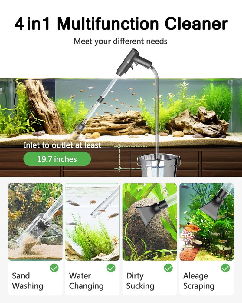 AQQA Aquarium Gravel Cleaner, 4-in-1 Upgrade Suction Power Manual Fish Tank Gravel Vacuum Cleaner Tools for Aquarium Water Changer with Water Flow Adjustment Use for Fish Tank Cleaning Gravel Sand - Image 2