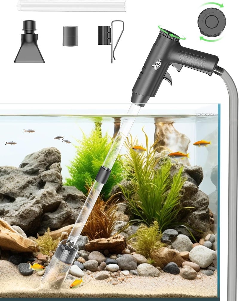 AQQA Aquarium Gravel Cleaner, 4-in-1 Upgrade Suction Power Manual Fish Tank Gravel Vacuum Cleaner Tools for Aquarium Water Changer with Water Flow Adjustment Use for Fish Tank Cleaning Gravel Sand - Image 1