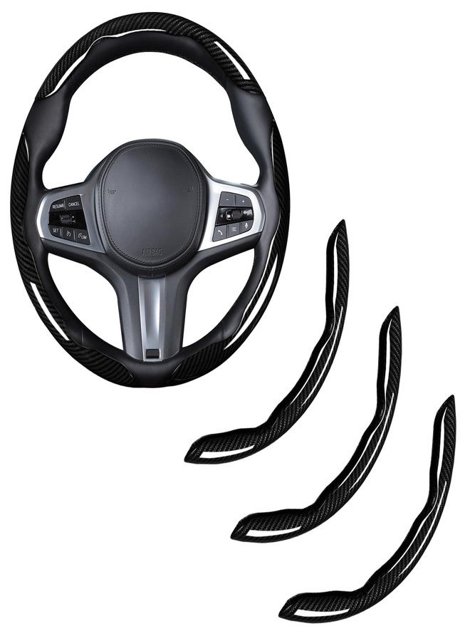 Aotoyou Carbon Fiber Steering Wheel Cover, Snap on Car Steering Wheel Cover Set Accessories 3pcs Wrap Grip Non Slip Protector Universal Glossy Black - Image 1