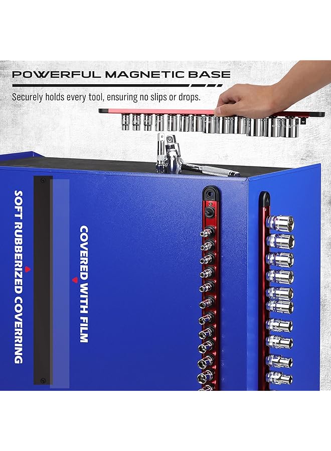 Excefore Magnetic Socket Organizer Set With 1/4" Detachable Socket Trays, Space Saving Tool Holder For 14-Piece Standard Sockets, Durable Garage Toolbox Storage For Automotive And Mechanical Use, Red - Image 5