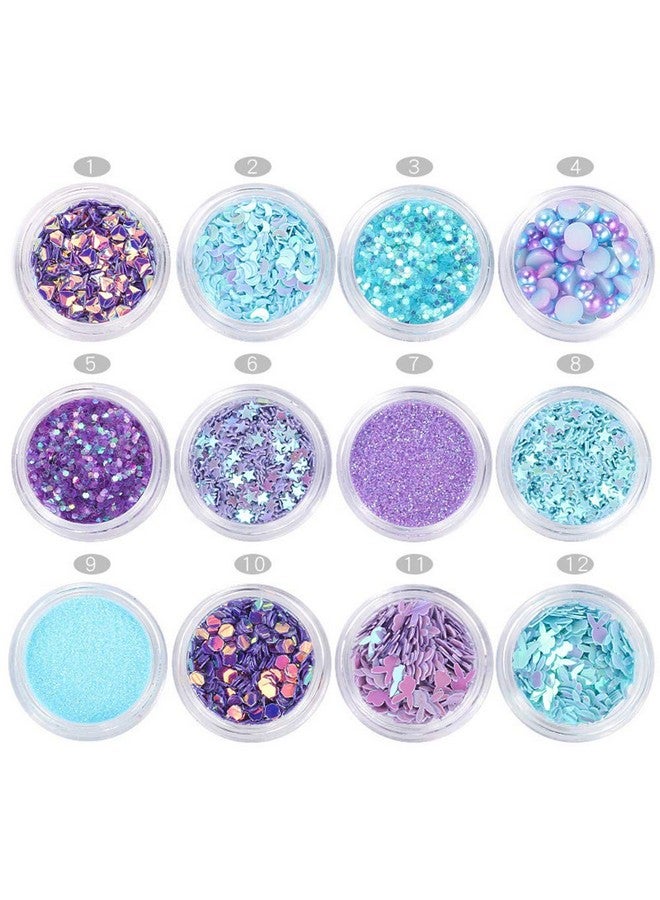 يس ليدي رقائق تزيين أظافر Yeslady ثلاثية الأبعاد من الأكريليك اللامع اللامع مع الترتر لتزيين الأظافر DIY مع 12 وعاء من لؤلؤ حورية البحر - Image 1