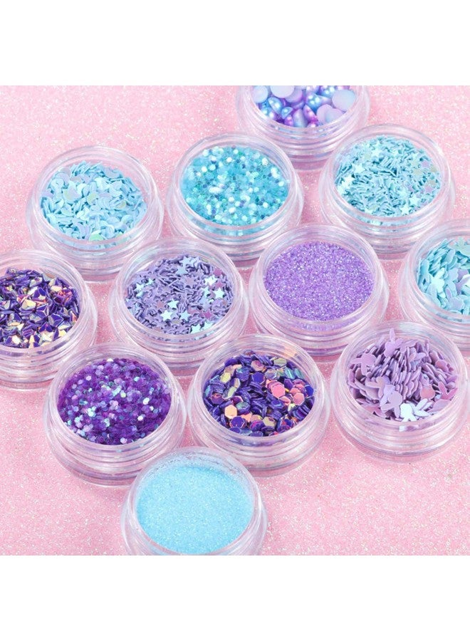 يس ليدي رقائق تزيين أظافر Yeslady ثلاثية الأبعاد من الأكريليك اللامع اللامع مع الترتر لتزيين الأظافر DIY مع 12 وعاء من لؤلؤ حورية البحر - Image 2