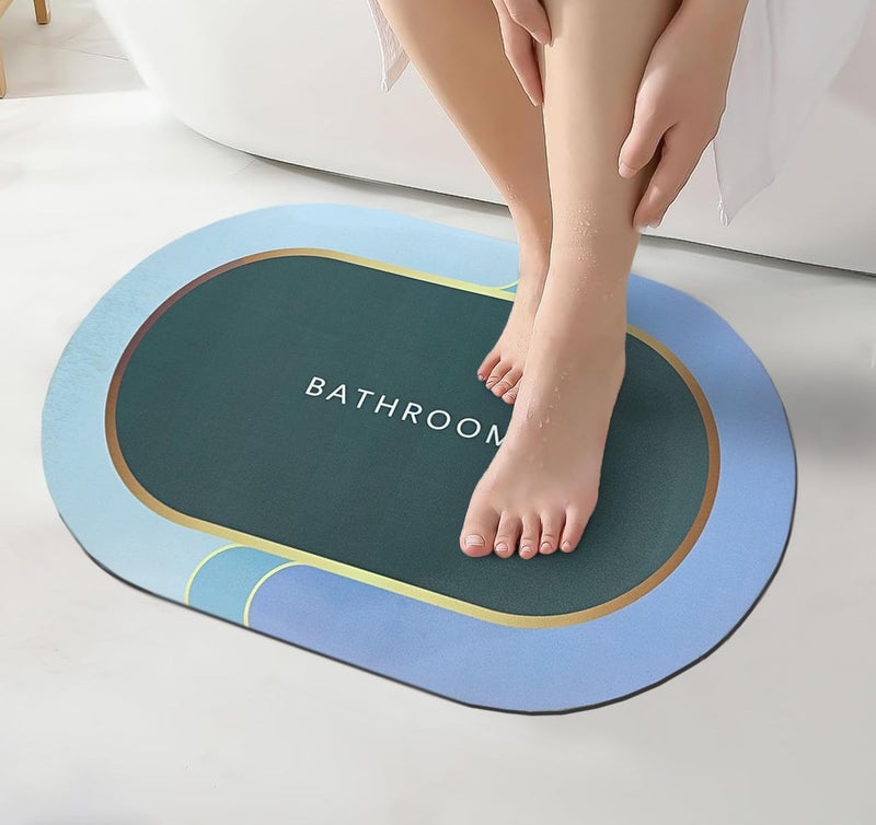 Yellow Weaves Rubber 2 Pcs Anti Slip Water Soaking Floor Mat, Water Absorbent Non Slip Bath Mat, Quick Dry Mat for Bathroom, Door Mat for Home, Kitchen, Office, Kitchen Oval - Malachite Green - Image 2