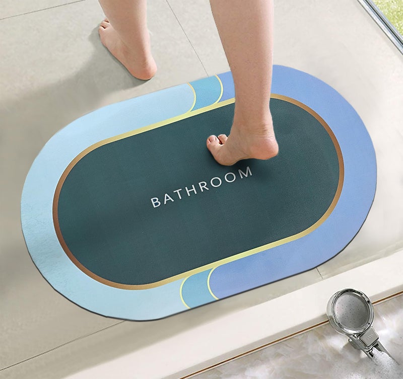 Yellow Weaves Rubber 2 Pcs Anti Slip Water Soaking Floor Mat, Water Absorbent Non Slip Bath Mat, Quick Dry Mat for Bathroom, Door Mat for Home, Kitchen, Office, Kitchen Oval - Malachite Green - Image 1