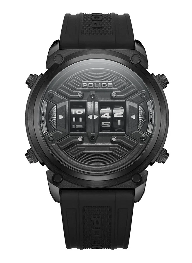 POLICE Rotor Watch For Men Black Dial And Black Silicone Strap