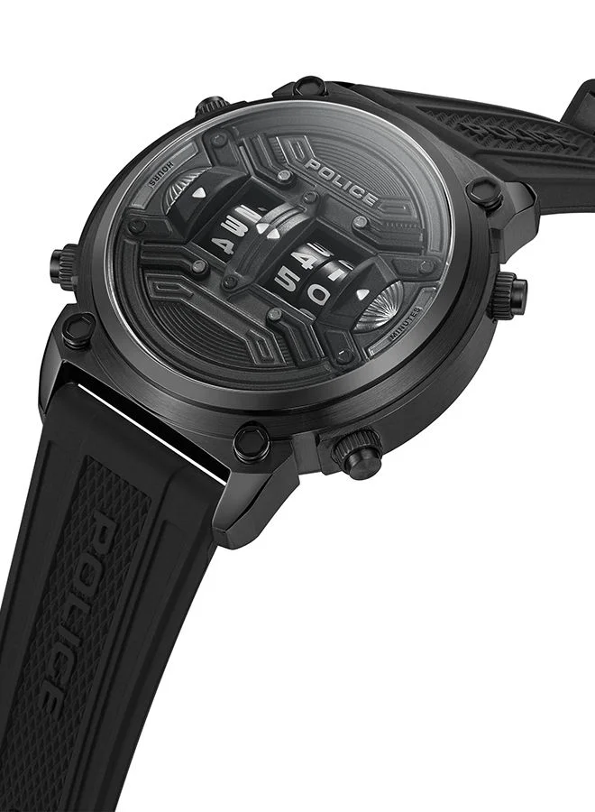 POLICE Rotor Watch For Men Black Dial And Black Silicone Strap