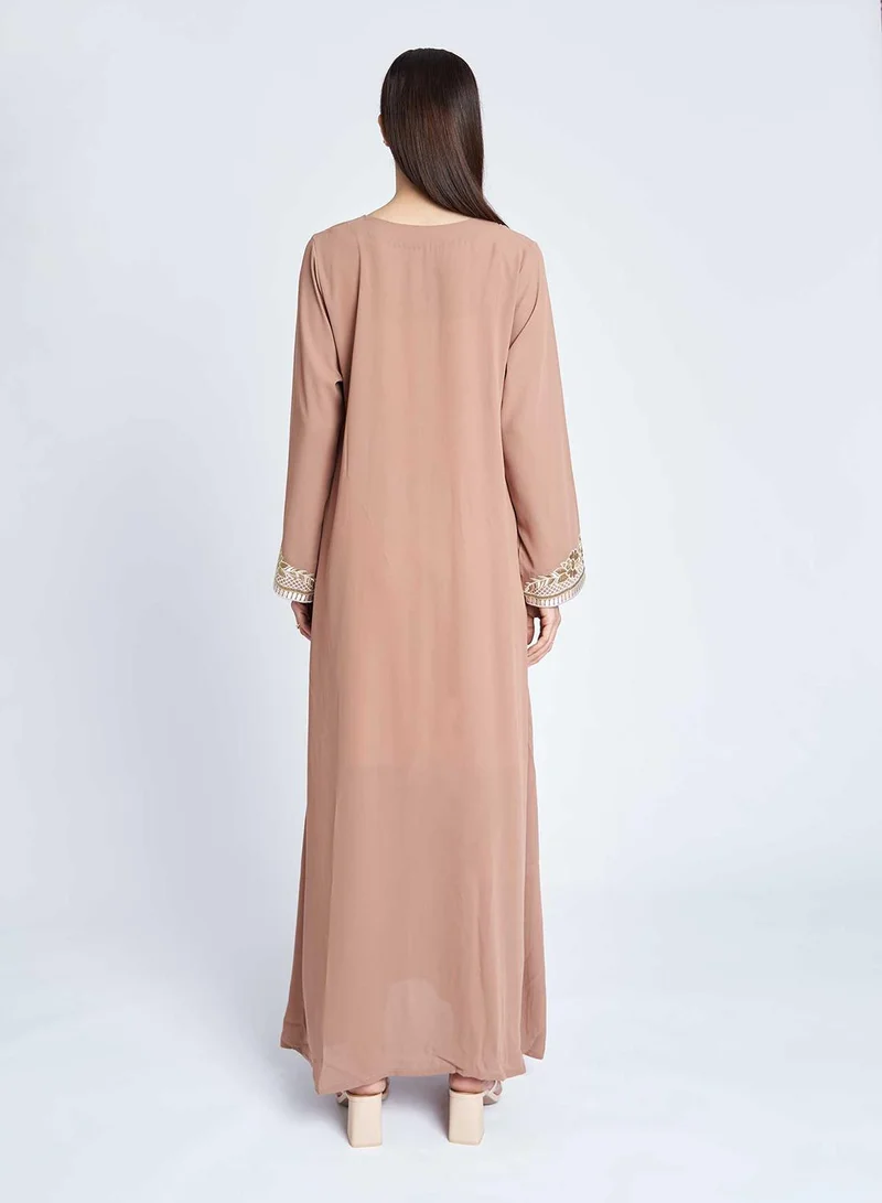 KASHKHA Brown Colour Jalabiya with Embroidery