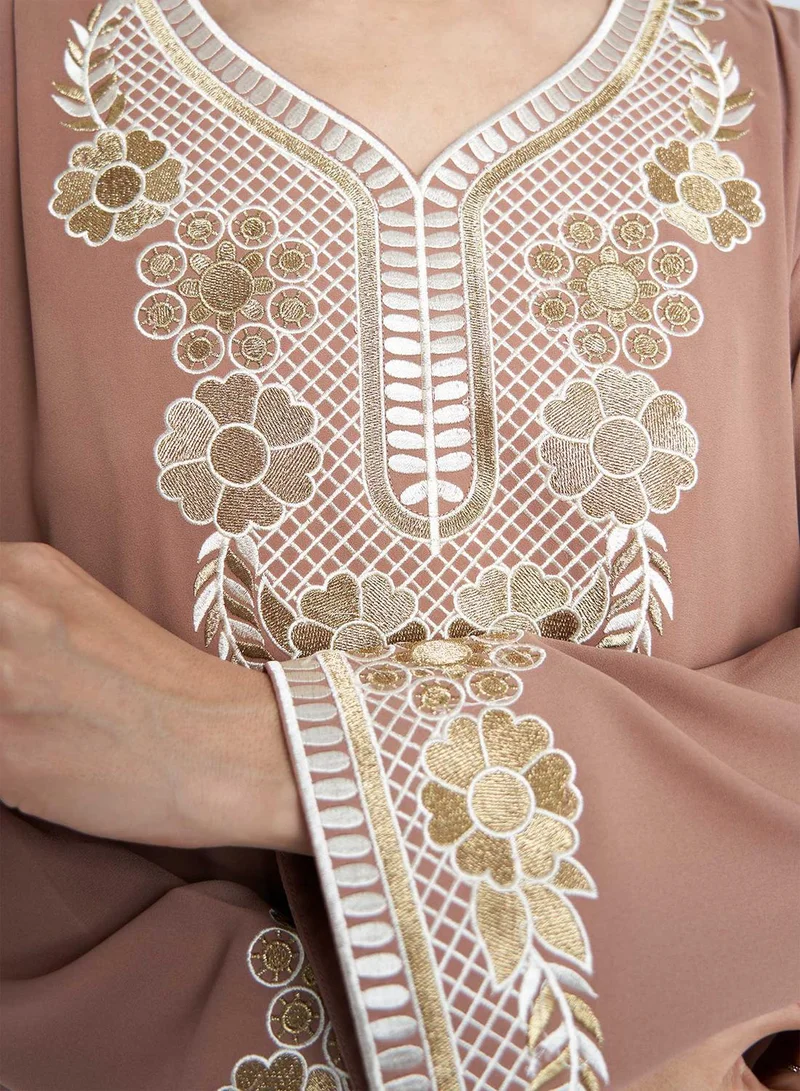 KASHKHA Brown Colour Jalabiya with Embroidery