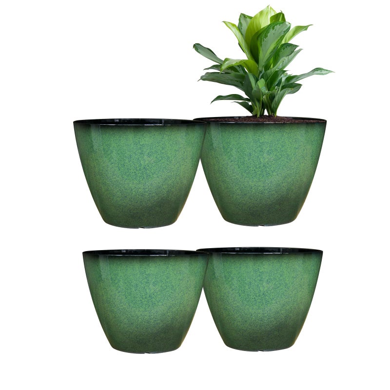 Vanslogreen 4 Pack 8 inch Plant Pots, Plastic Planter for Indoor Outdoor Plant with Drainage Holes and Saucers, Flower Pots for Garden Home Decor(Green, 4pcs) - Image 1