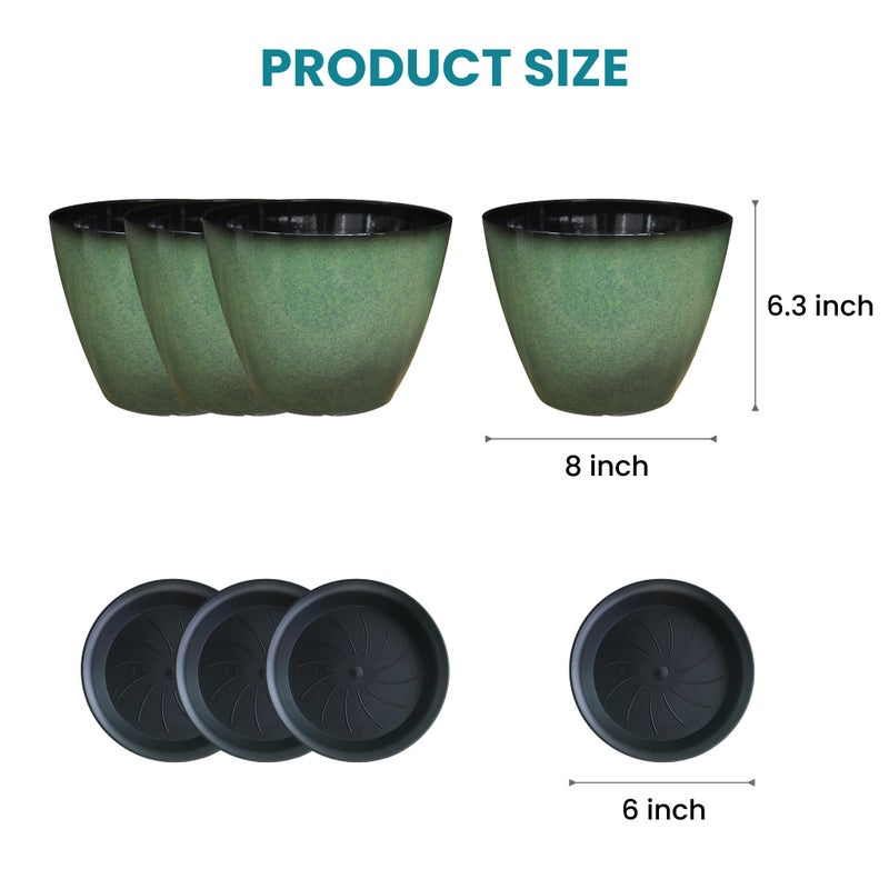 Vanslogreen 4 Pack 8 inch Plant Pots, Plastic Planter for Indoor Outdoor Plant with Drainage Holes and Saucers, Flower Pots for Garden Home Decor(Green, 4pcs) - Image 2