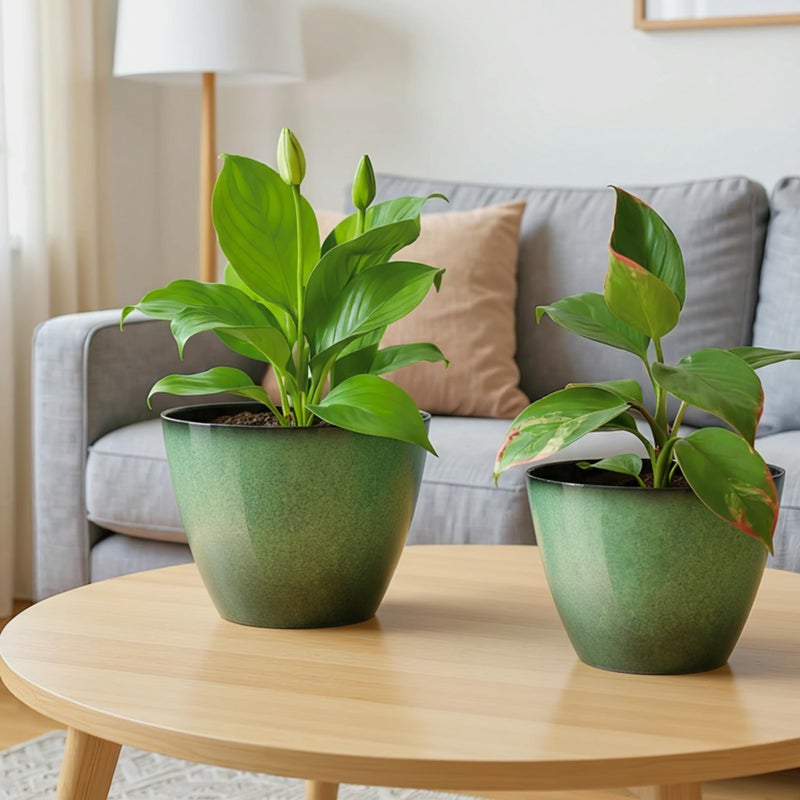 Vanslogreen 4 Pack 8 inch Plant Pots, Plastic Planter for Indoor Outdoor Plant with Drainage Holes and Saucers, Flower Pots for Garden Home Decor(Green, 4pcs) - Image 5