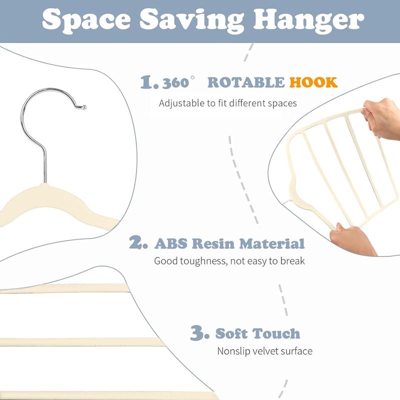 Red Dot Gift 4-Pack H42x33.5cm Ivory Velvet Pants Hanger Space Saving Non-Slip Pants Rack Hanger, Skirt Hangers 4 Layers 360° Swivel Hook Velvet Clothes Hanger for Jeans, Scarf and Tie - Image 4