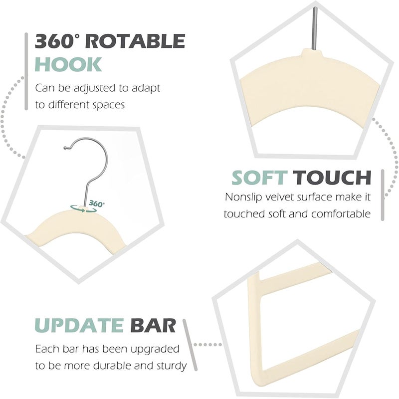 Red Dot Gift 4-Pack H42x33.5cm Ivory Velvet Pants Hanger Space Saving Non-Slip Pants Rack Hanger, Skirt Hangers 4 Layers 360° Swivel Hook Velvet Clothes Hanger for Jeans, Scarf and Tie - Image 3