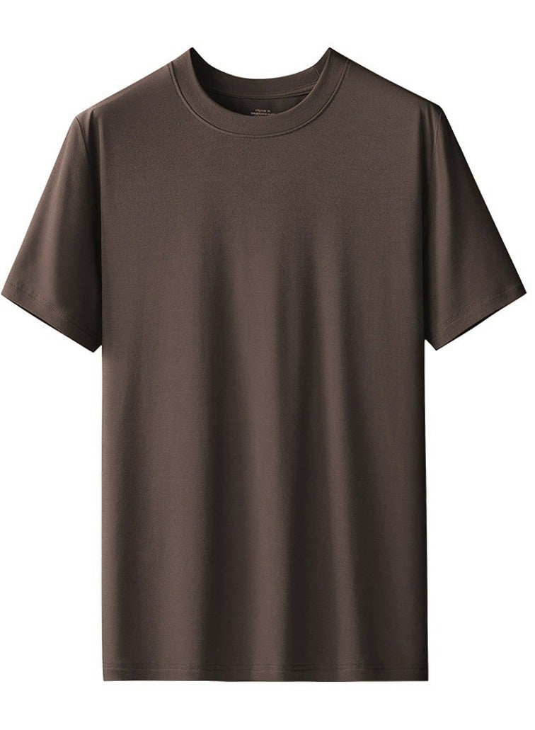 Loquat Men's Solid Color Classic Short Sleeve Crew Neck T-Shirt Brown 