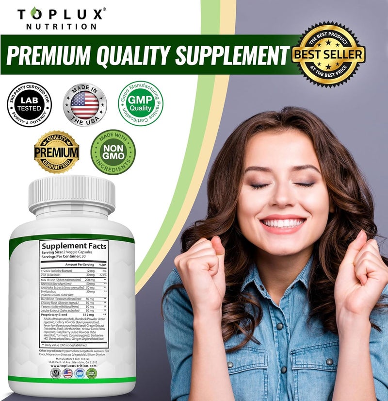 Toplux صيغة إصلاح وتنظيف الكبد - مكمل تنظيف الكبد - حليب الشوك مع الهندباء والخرشوف والكركم وجذر الشمندر - المزيد من التنظيف العشبي الطبيعي السريع - نباتي غير معدل وراثيًا - 60 كبسولة - Image 5