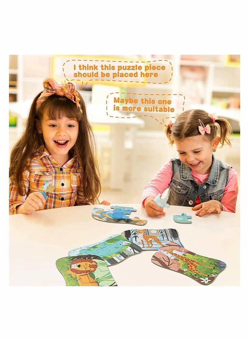 KASTWAVE Animal Puzzles, for 3 4 5 6-Year-Olds, 5-in-1 Jigsaw Puzzles with Iron Box for Storage, Puzzle Toys Gifts for Boys, Girls, Kids, and Children(Animal Puzzles)  - Image 3