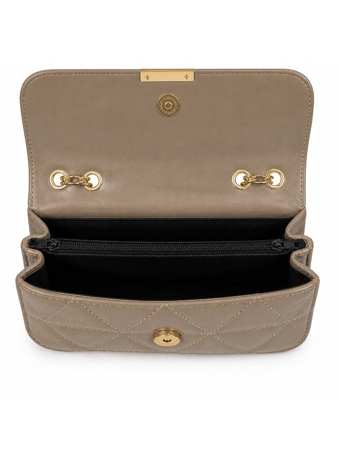 Women's padded shoulder bag with a stylish crossbody design – luxurious leather with a gold chain and metal clasp - Image 3