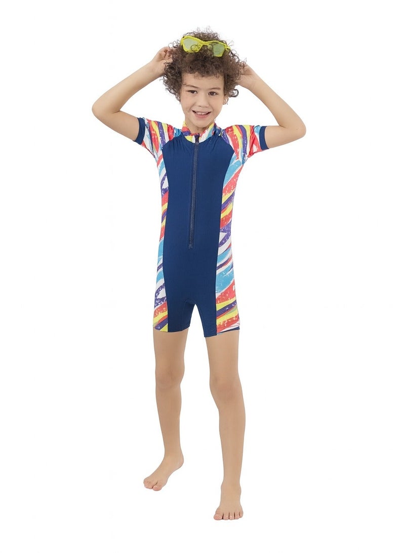 مايوه قطعه واحده شورت ليكرا ,متعدد الالوان والاشكال - كحلي - Image 1