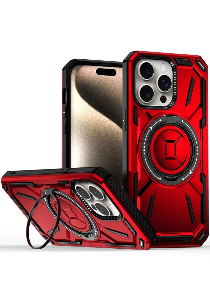 GOLDEN MASK - GOLDEN MASK For iPhone 15 Pro Max Armored II Series Mag-Safe Magnetic Holder Phone Case (Red) - Image 1
