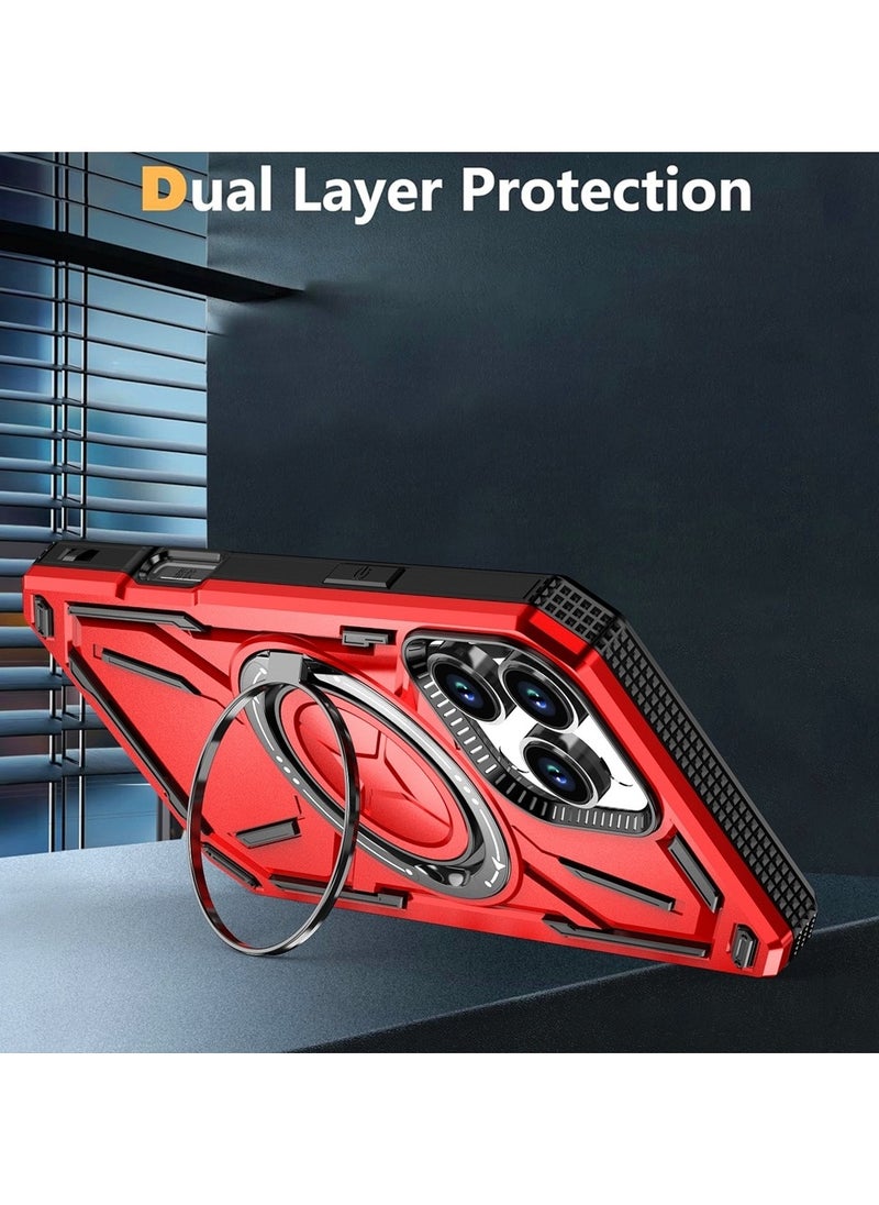 GOLDEN MASK - GOLDEN MASK For iPhone 15 Pro Max Armored II Series Mag-Safe Magnetic Holder Phone Case (Red) - Image 1