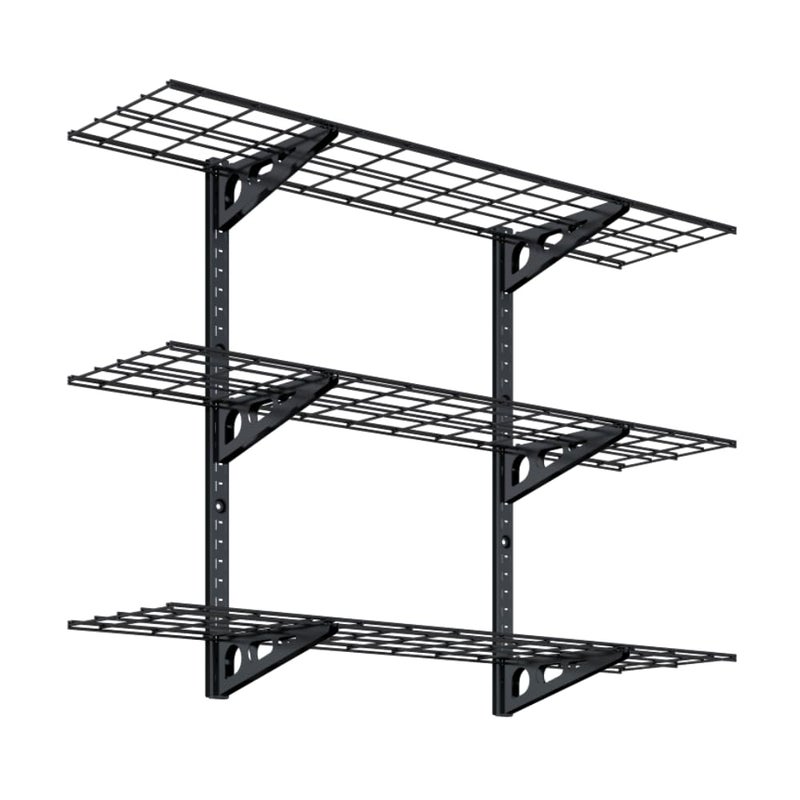 FLEXIMOUNTS 3 Tier 1x4ft Garage Storage Wall Shelving 12x48inch per Shelf Height Adjustable Floating Shelves 450lbs Total Weight Capacity Black
