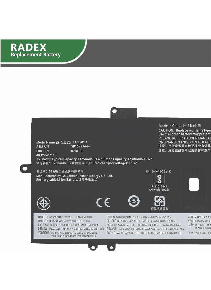 RADEX - L18C4P71 Compatible Laptop Battery for Lenovo X1c 2019 [L18M4P72, 02DL006, L18L4P71, L18C4P71] - Image 1