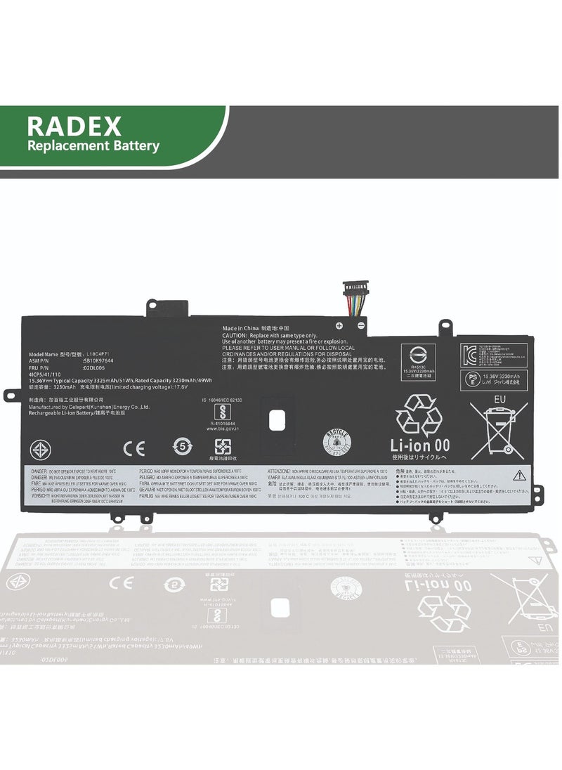RADEX - L18C4P71 Compatible Laptop Battery for Lenovo X1c 2019 [L18M4P72, 02DL006, L18L4P71, L18C4P71] - Image 1