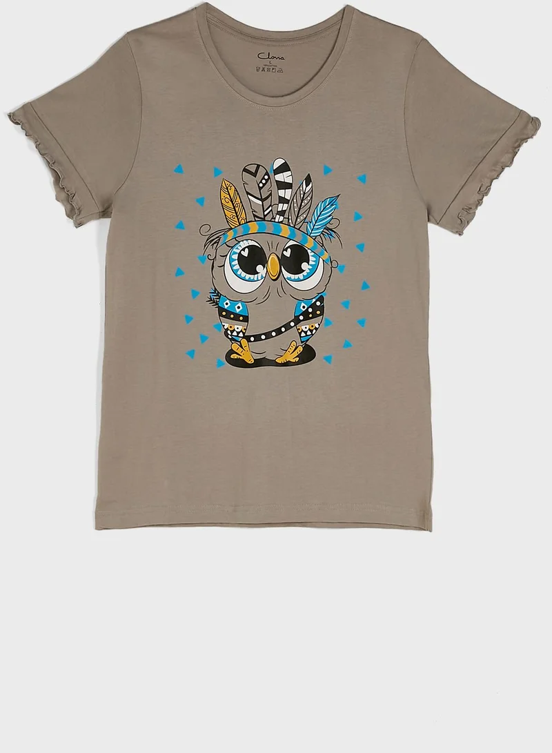 Clovia Owl Print Top & Shorts - Cotton Rich