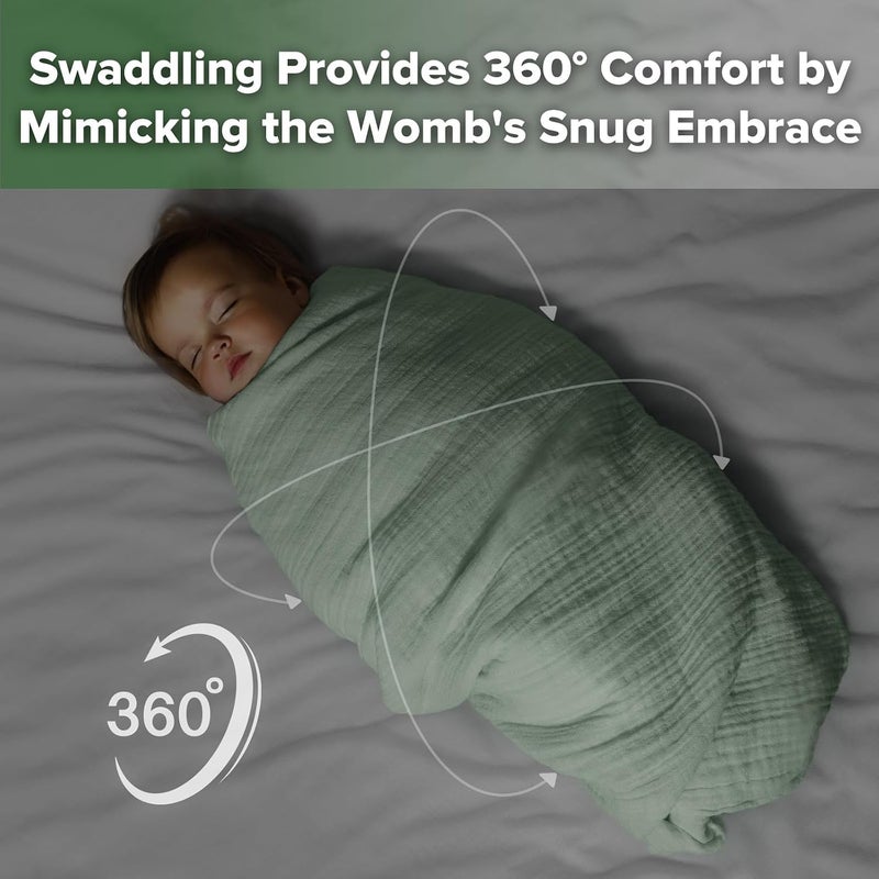 haakaa Cotton Swaddle Blankets for Newborn, Breathable Baby Wrap for Boys and Girls, Large 47 x 47 inches Swaddle Wrap, Seafoam - Image 2