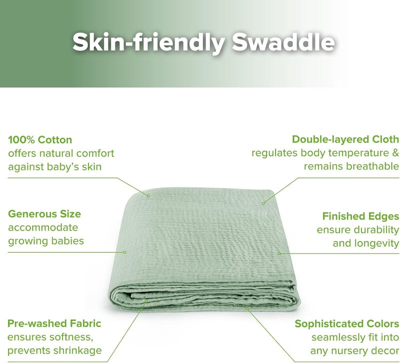 haakaa Cotton Swaddle Blankets for Newborn, Breathable Baby Wrap for Boys and Girls, Large 47 x 47 inches Swaddle Wrap, Seafoam - Image 5