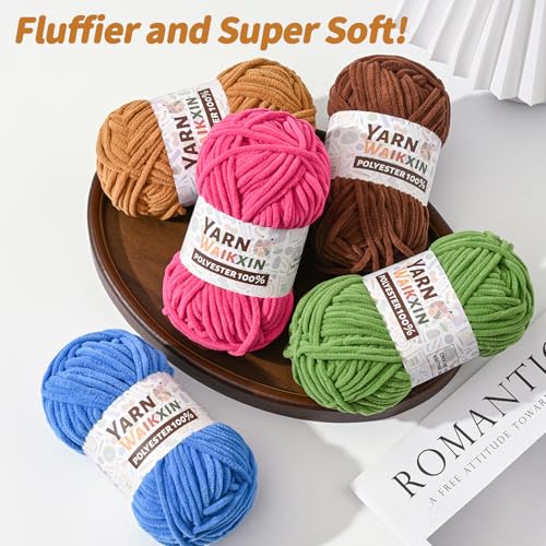 Waikxin 3 Pack Soft Chenille Yarn for Crocheting, Fluffy Chunky Crochet Yarn for Baby Blanket, (5.29oz/196.8yds) Fuzzy Velvet Yarn for Amigurumi&DIY Puzzle、Crafts、Scarf(3 Aqua Green) - Image 3