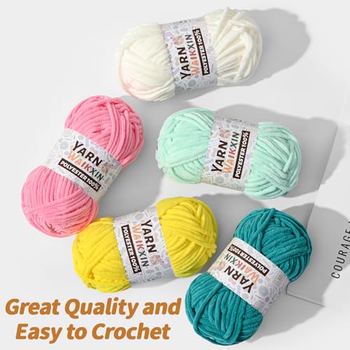 Waikxin 3 Pack Soft Chenille Yarn for Crocheting, Fluffy Chunky Crochet Yarn for Baby Blanket, (5.29oz/196.8yds) Fuzzy Velvet Yarn for Amigurumi&DIY Puzzle、Crafts、Scarf(3 Aqua Green) - Image 4
