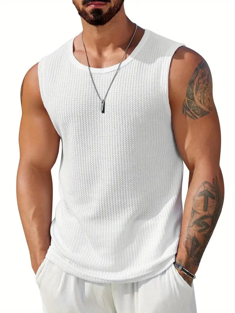 Trillion Men's Polyester Tank Top | Vest (Waffle Knit |Regular Fit), White, Large - Image 1